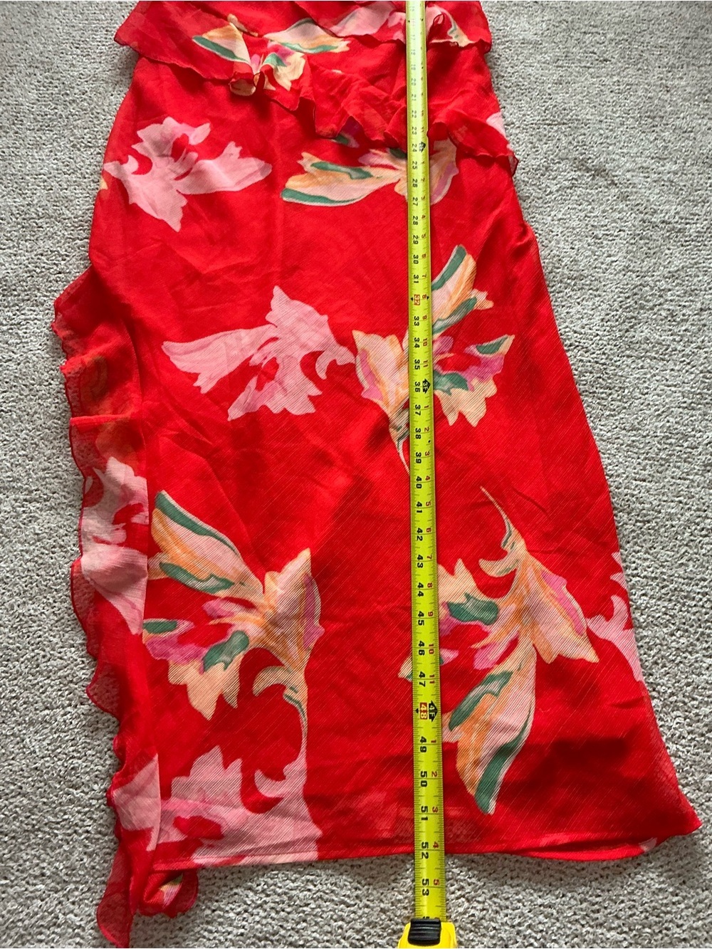 Red Floral Ruffle High-Low Wrap Dress - Picture 5 of 7